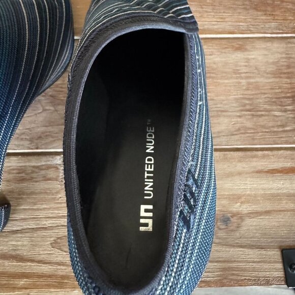 United Nude Navy Blue Stripe Almond Toe Midi Heeled Low Ankle Boot Size 10 / 41 - Picture 13 of 15